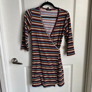 Striped Wrap Dress with 3/4 Sleeves (Large)